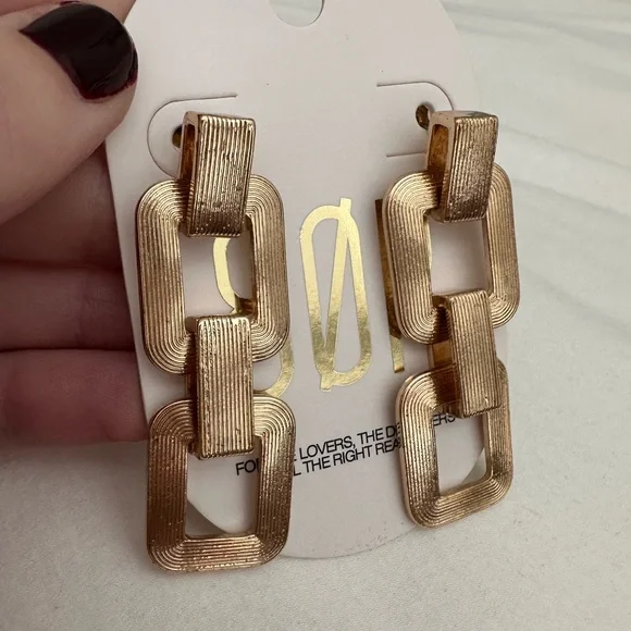 WORN ONCE, Gold Geometric Drop Earrings - Picture 2 of 4
